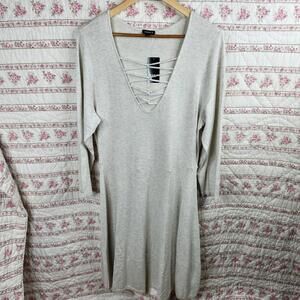 Torrid Sweater Dress Criss Cross V Neck Plus Size Knit Beige Size 2